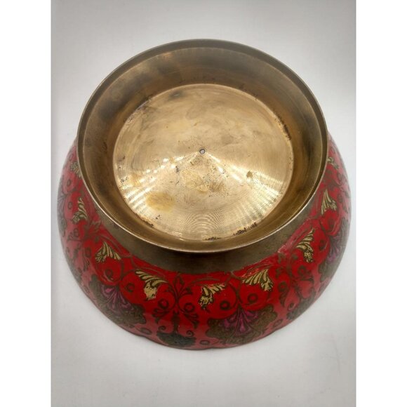 Handcrafted Red & Gold Brass Decorative Bowl With Peacock Design - Picture 2 of 6